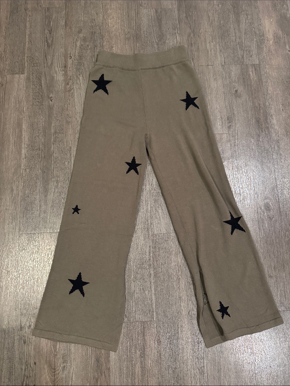 pistola Olive Knit Wide-Leg Sweatpants with Black Stars